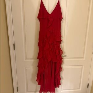VENUS Vibrant Red High Low ruffles Dress